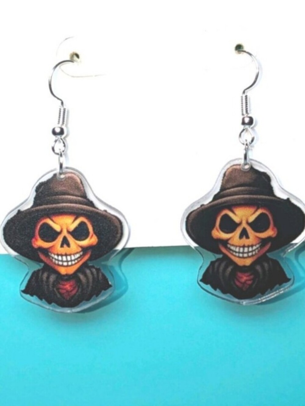 Hand Crafted Orange and Black Skull Drop Earrings